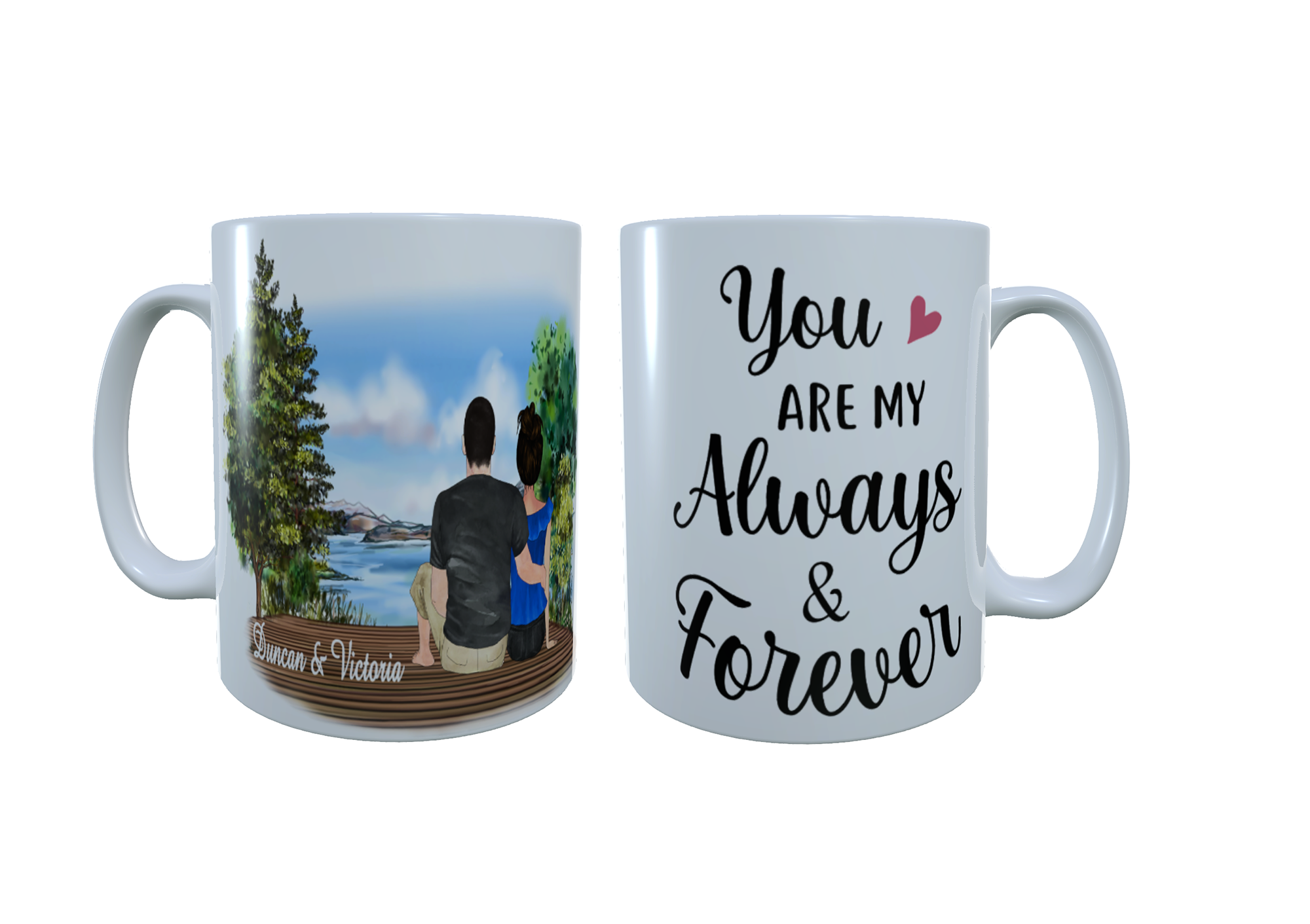 Romantic Couple Lakeside Ceramic Mug, Custom Couples Mug